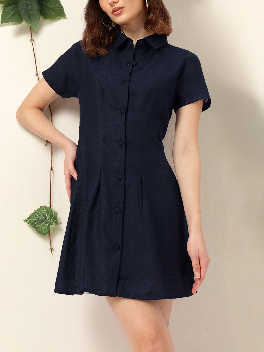 

DressBerry Paneled Grace Shirt-Style Mini Dress, Navy blue