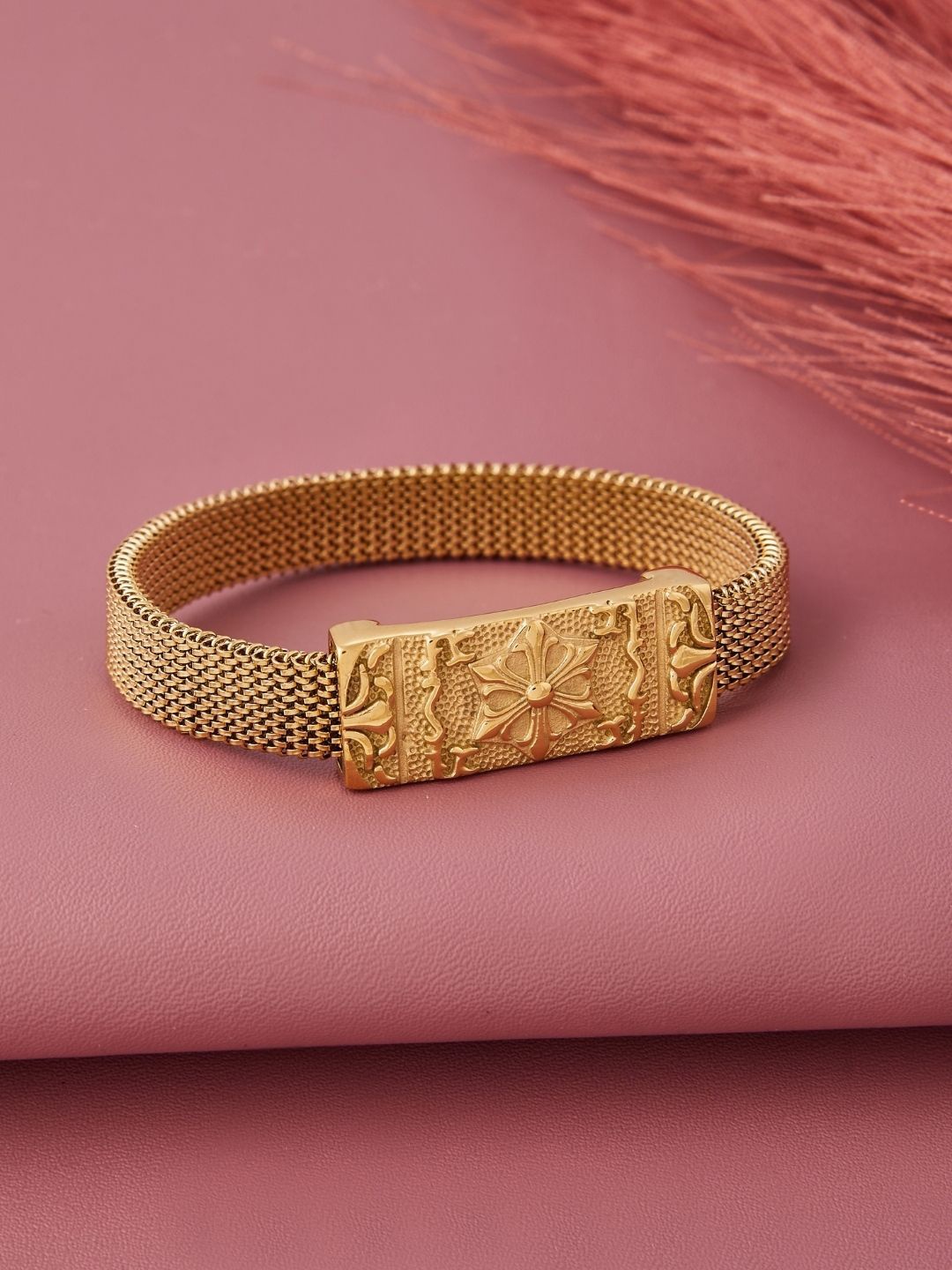 

PYLON Men Gold-Plated Stainless Steel Elasticated Bracelet