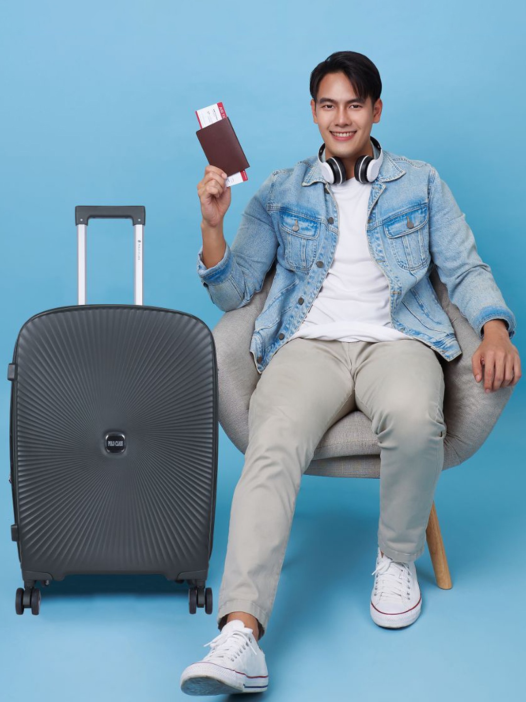 

Polo Class Unisex Crown Series Textured Hard-Sided Medium Travel Trolley Bag, Grey