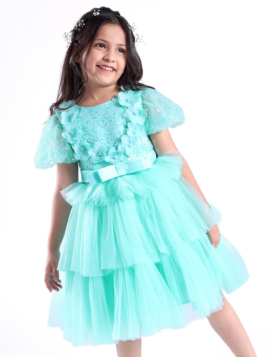 

Mark & Mia Girls Self Design Fit & Flare Dress, Sea green