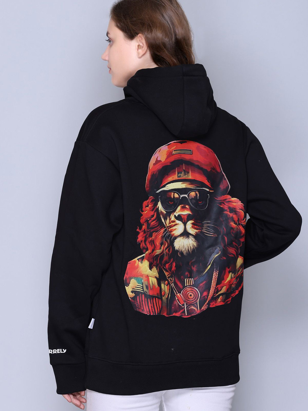 

BIZARRELY Women Cotton Black Long Sleeves Printed Hooded Sweatshirt