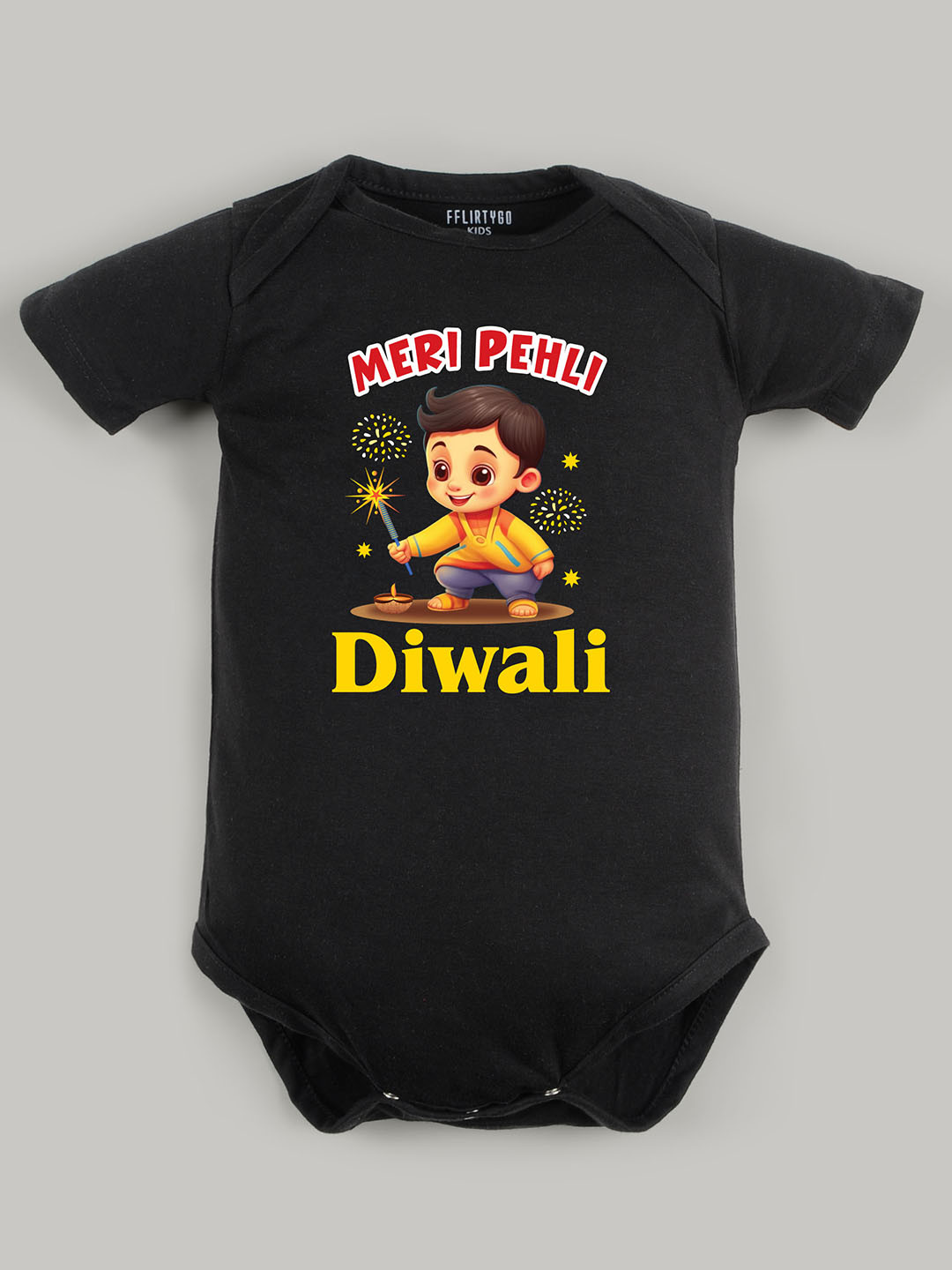 

FFLIRTYGO Kids Infant Printed Pure Cotton Bodysuit, Black