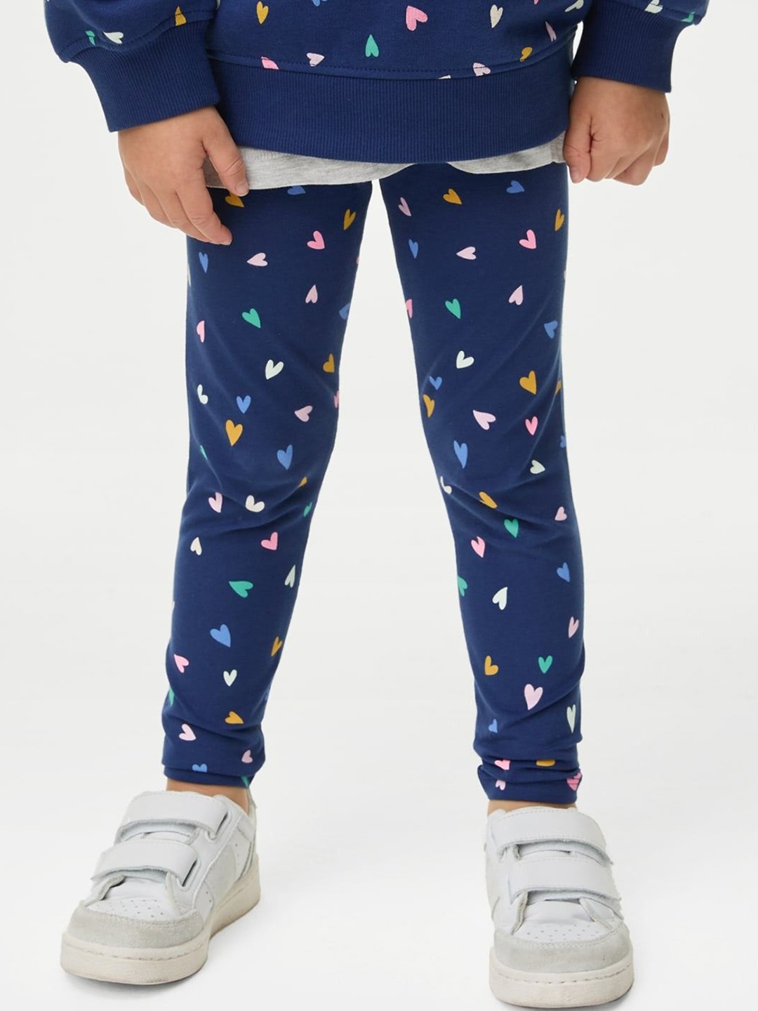 

Marks & Spencer Girls Printed Ankle-Length Leggings, Navy blue