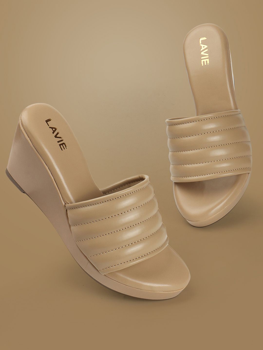 

Lavie Women Embellished Kitten Pumps with Laser Cuts, Beige
