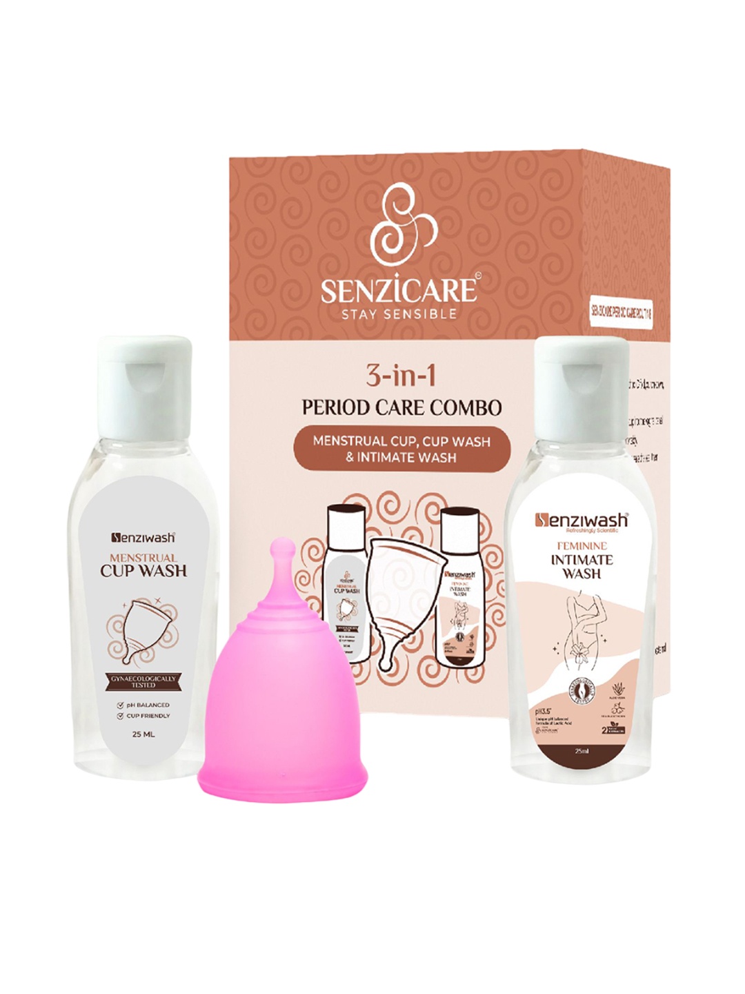 

Senzicare 3 In 1 Menstrual Cup, Menstrual Cup Wash & Intimate Wash Combo, Beige