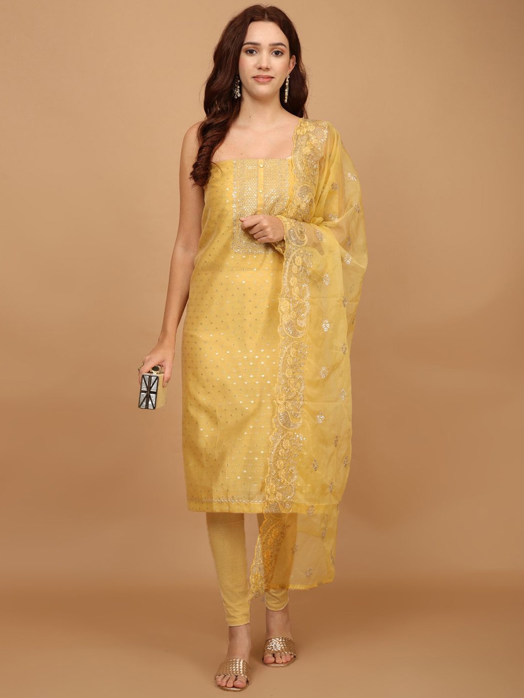 

Meena Bazaar Geometric Woven Design Unstitched Dress Material, Yellow