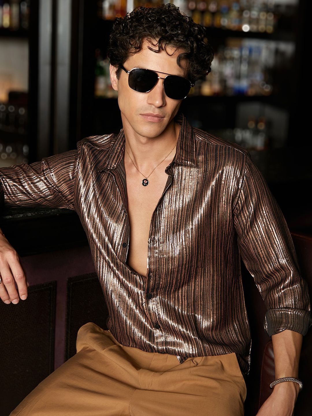 

Campus Sutra Men Comfort Spread Collar Striped Casual Shirt, Brown