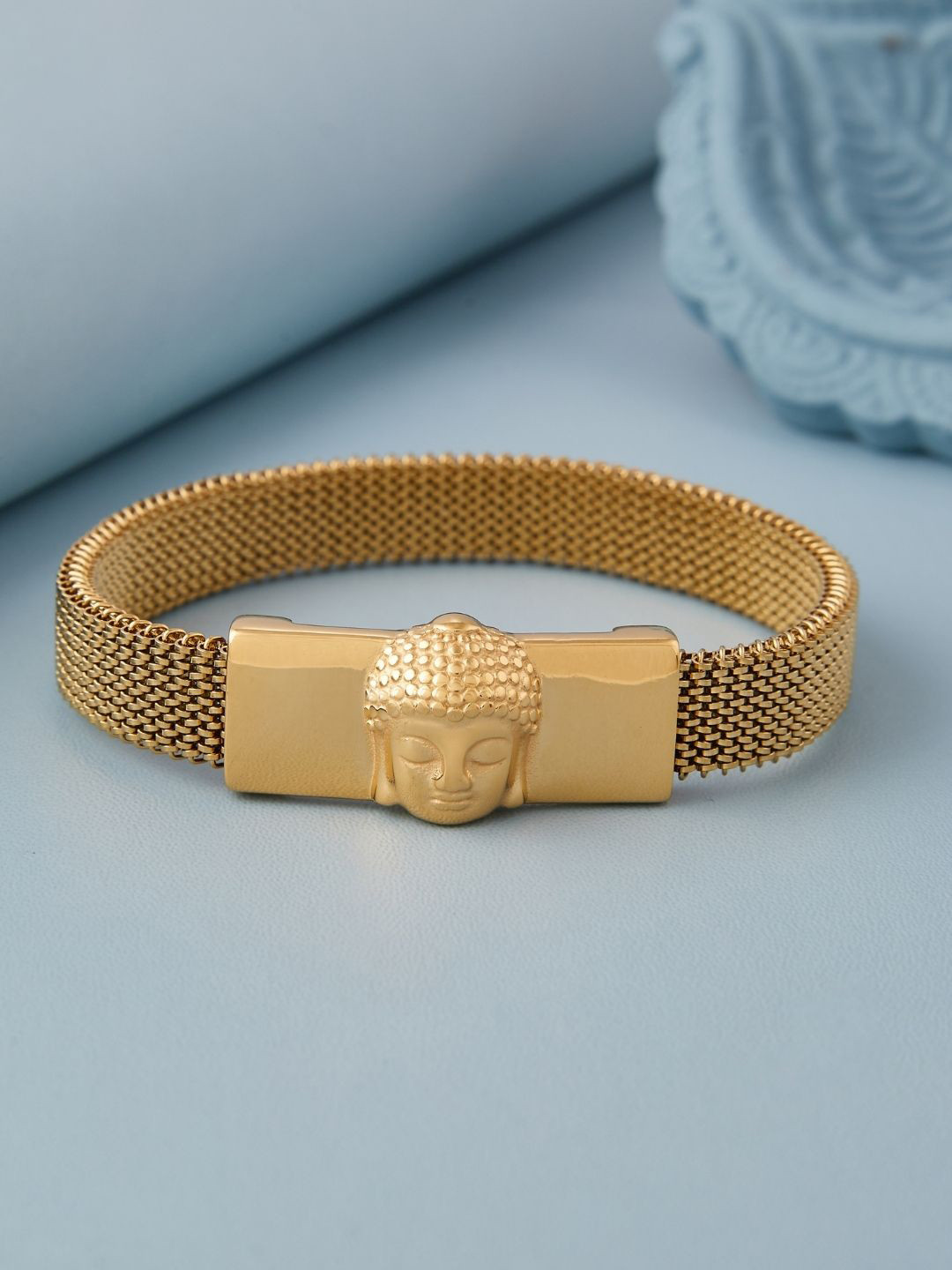 

PYLON Men Stainless Steel Regal Serenity Cuff Elasticated Bracelet, Gold