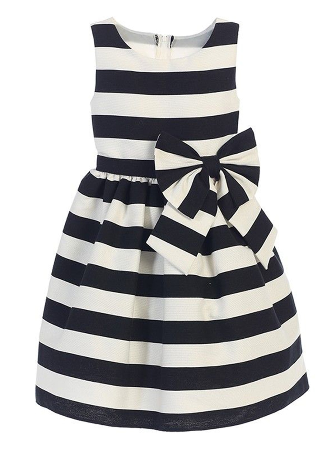 

Wish little Striped Bow Detail Fit and Flare Dress, Black