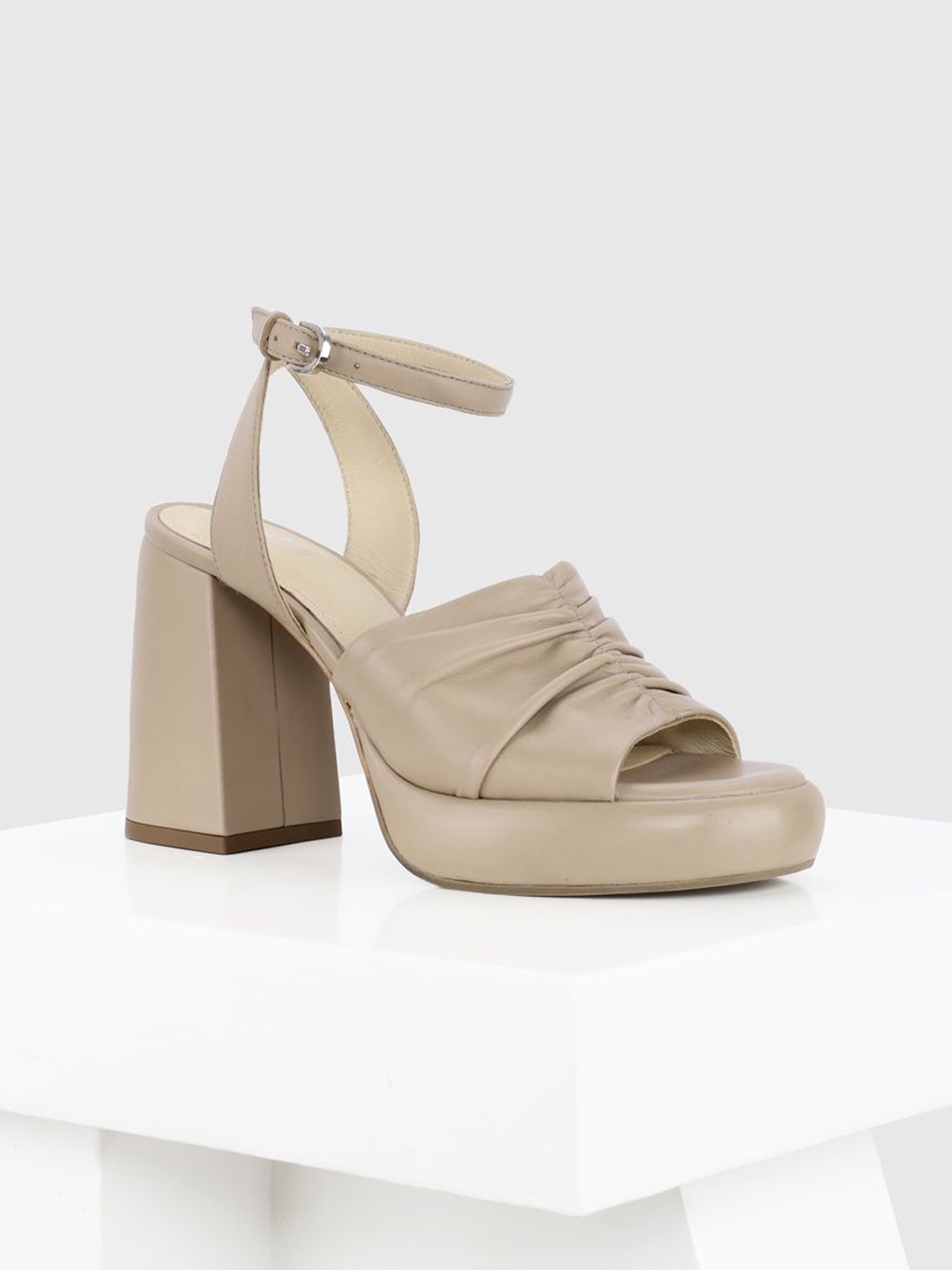 

Oroh Women Leather Platform Heel Sandals with Buckles, Nude