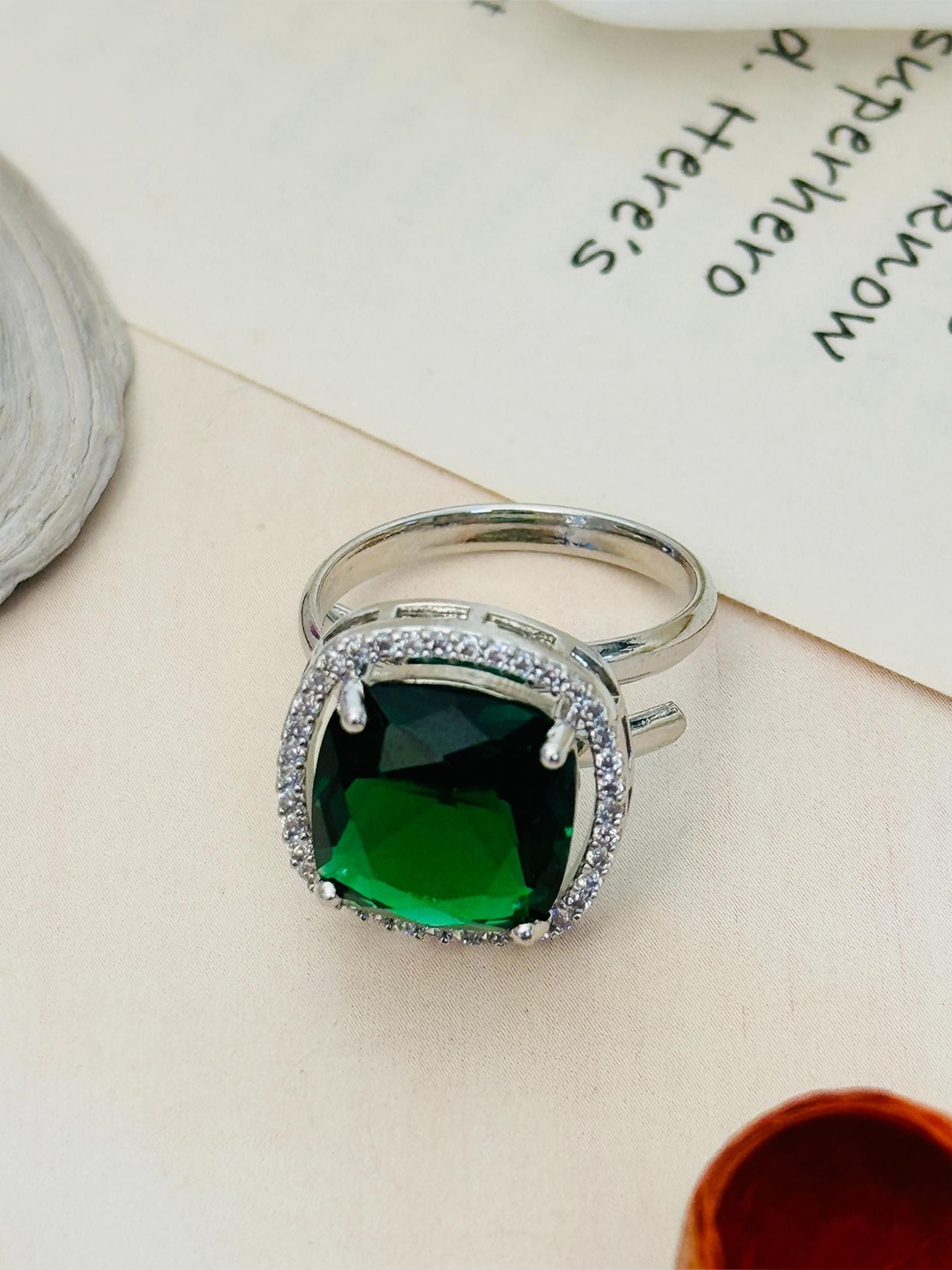 

ABDESIGNS Silver-Plated American Diamond Studded Finger Ring