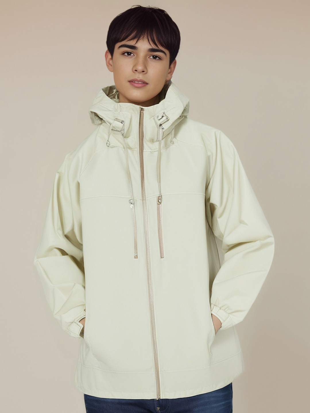

StyleCast x Revolte Men Hooded Solid Casual Bomber Jacket, Off white