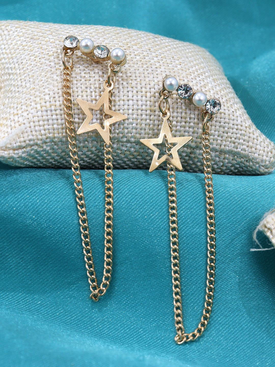 

Krelin Gold Plated Stainless Steel Stones and Beads Studded Drop Earrings