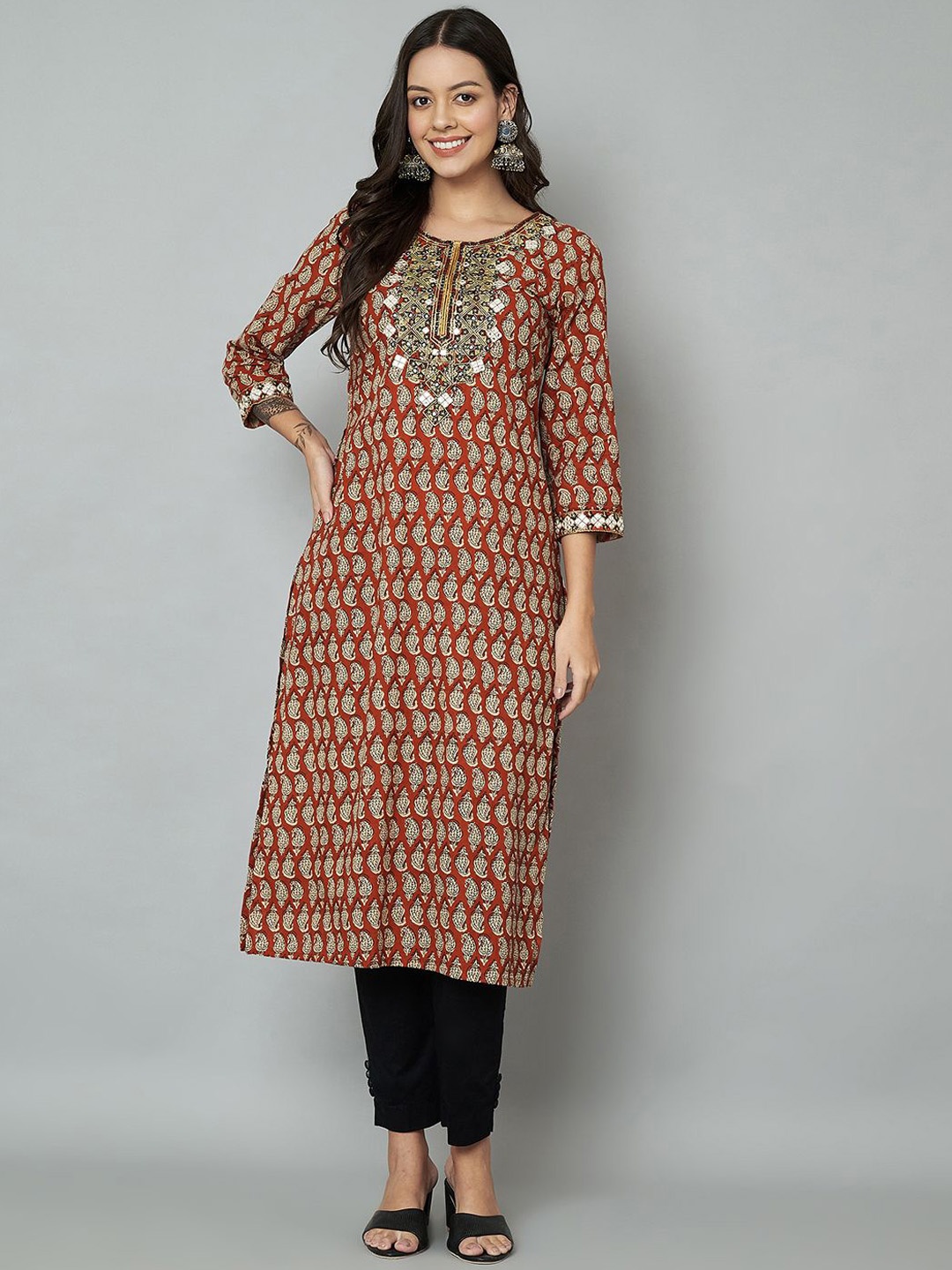 

Anouk Geometric Printed Regular Cotton Straight Kurta, Red