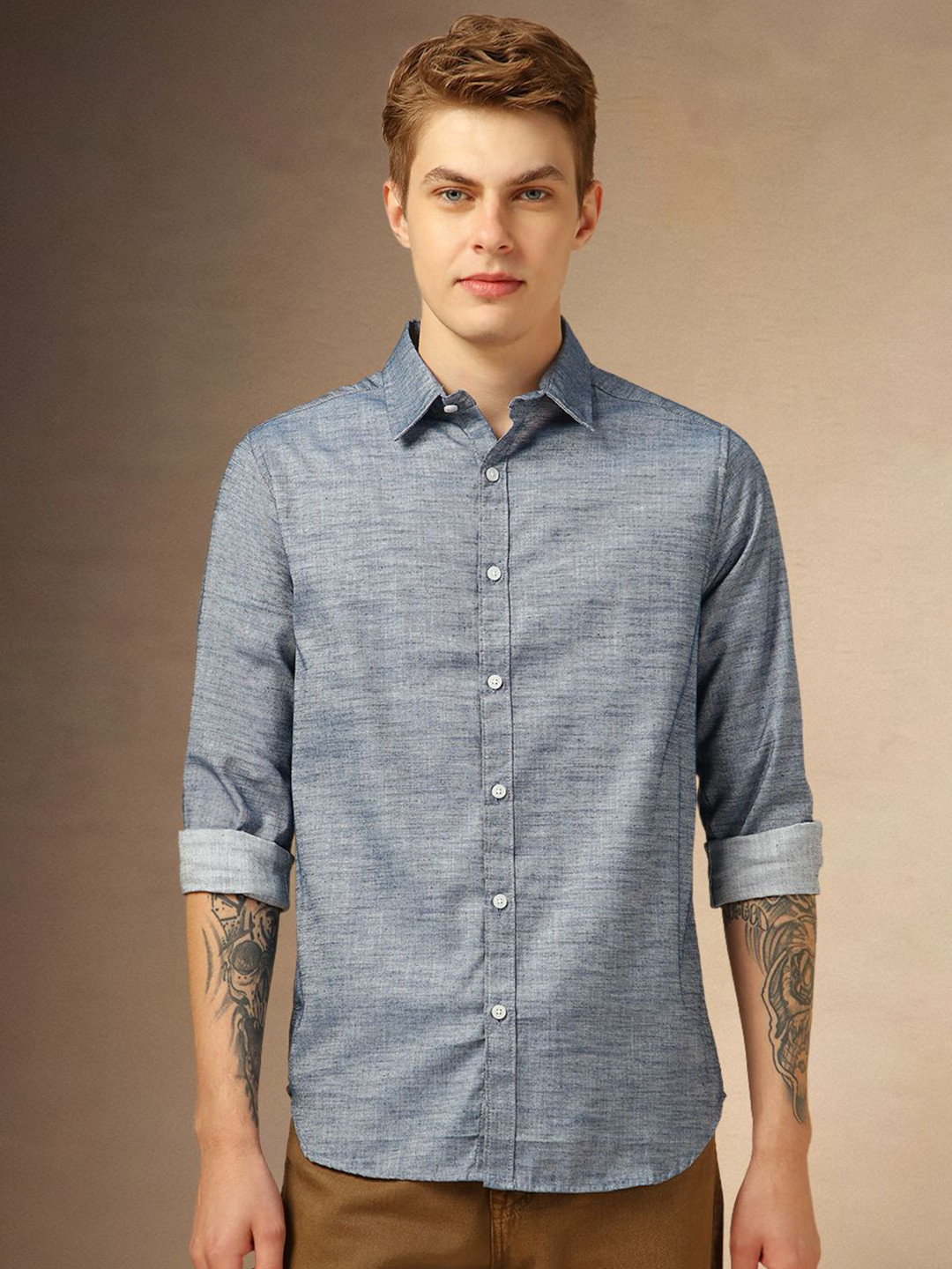 

Dennis Lingo Classic Slim Fit Spread Collar Pure Cotton Casual Shirt, Grey