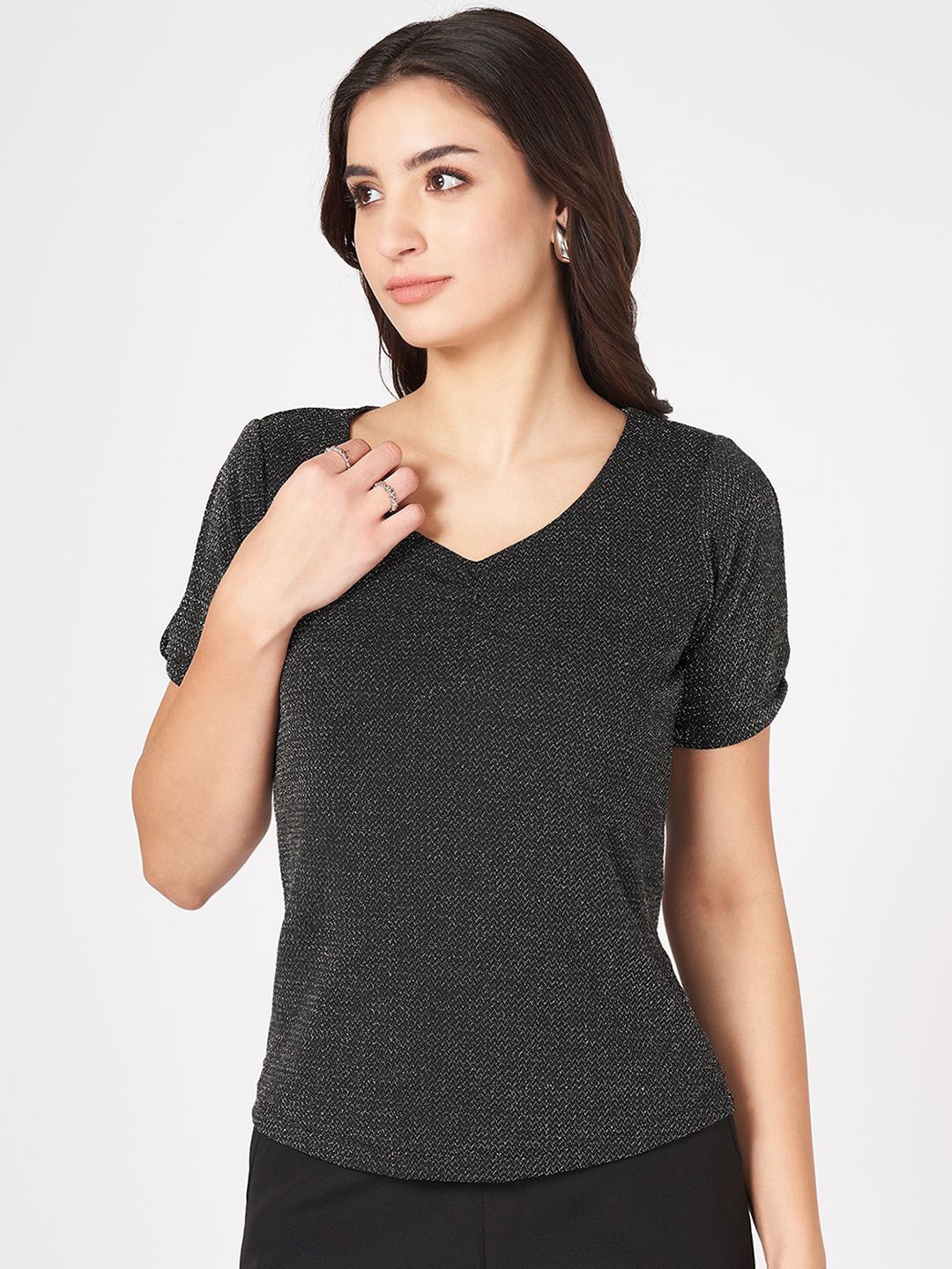 

Annabelle by Pantaloons Women V-Neck Solid Regular Tops, Grey