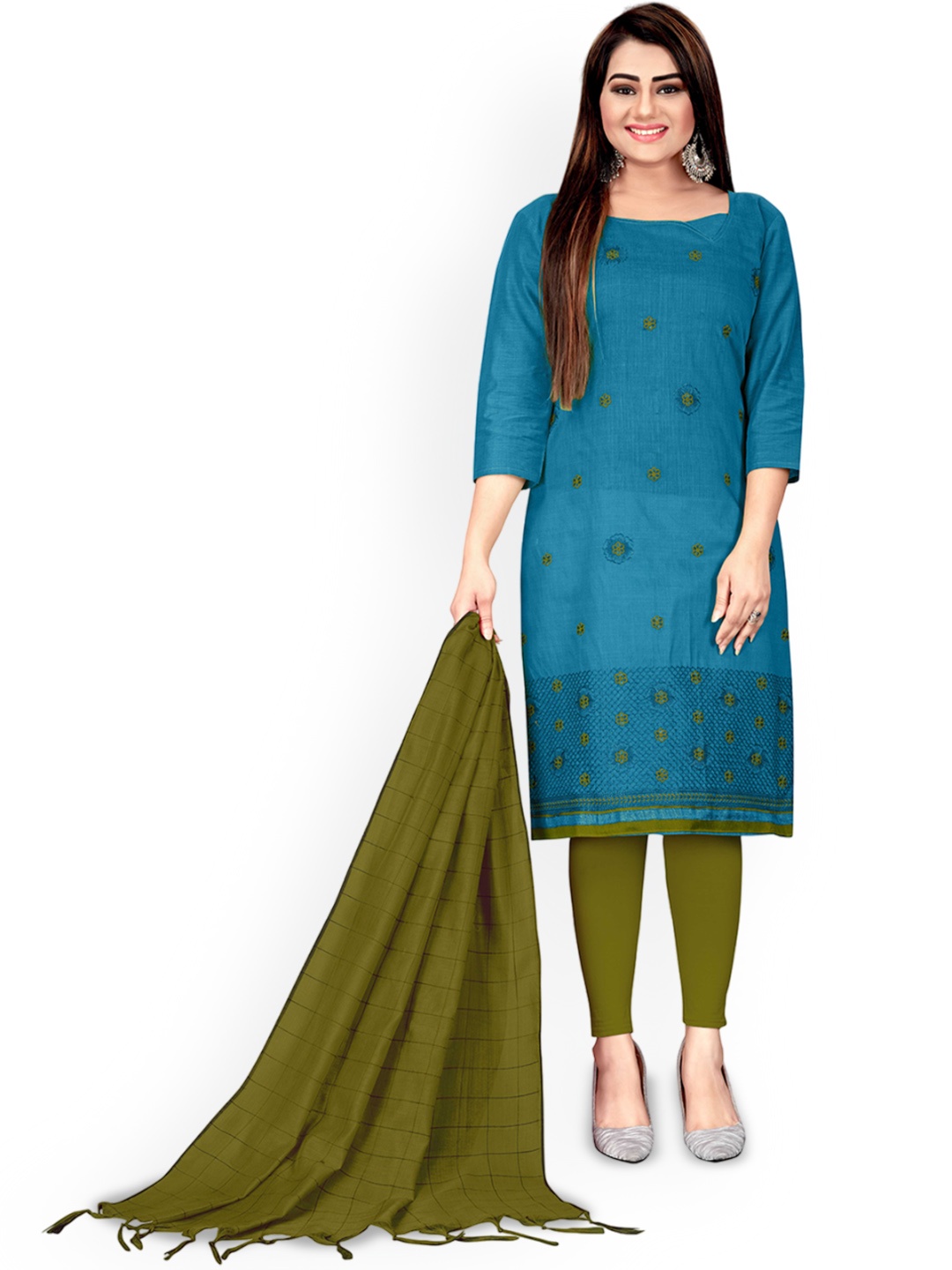 

Maroosh Floral Embroidered Unstitched Dress Material, Turquoise blue