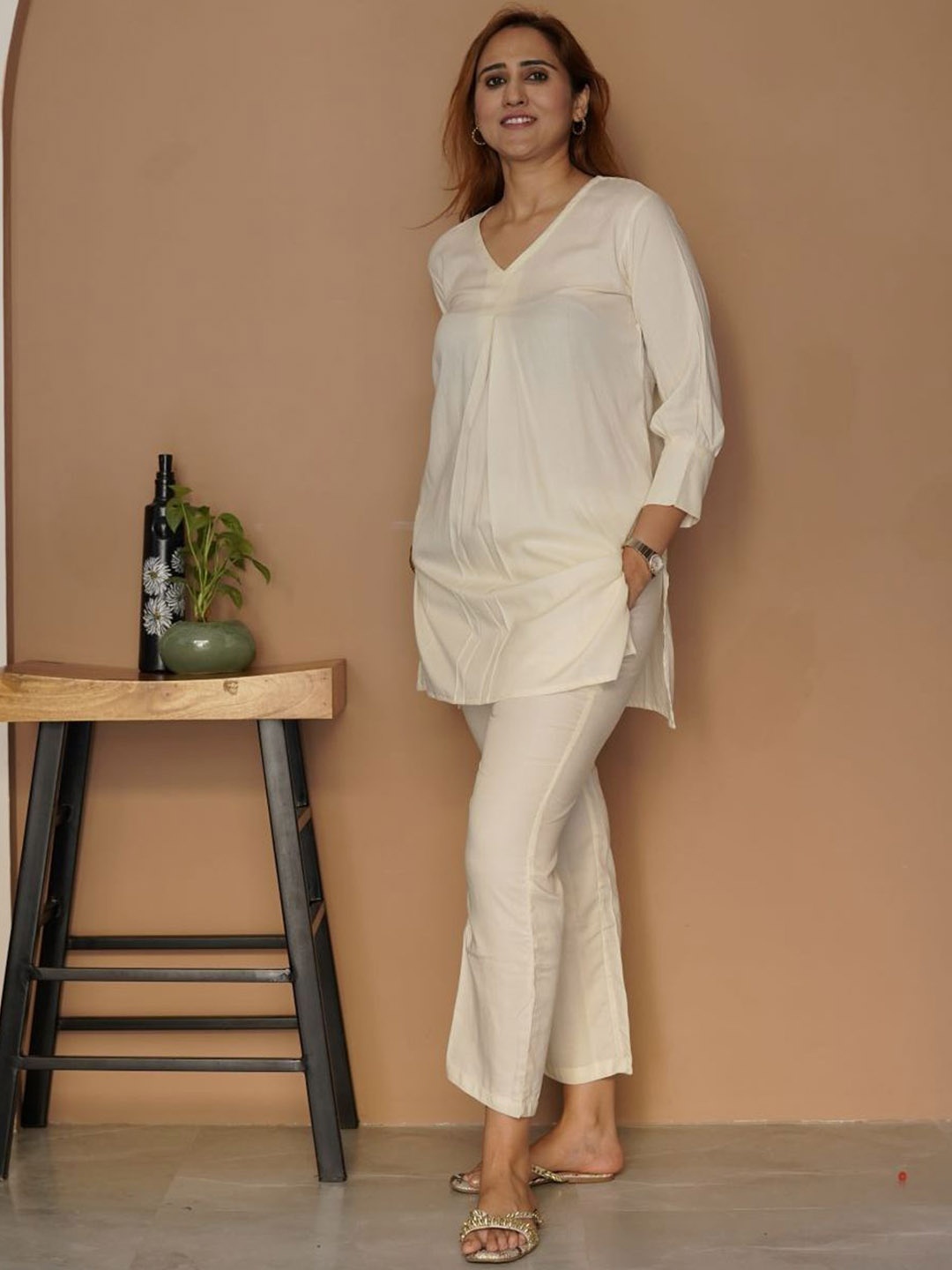 

The Quince Life V-Neck Pure Cotton Tunic & Trousers, Off white