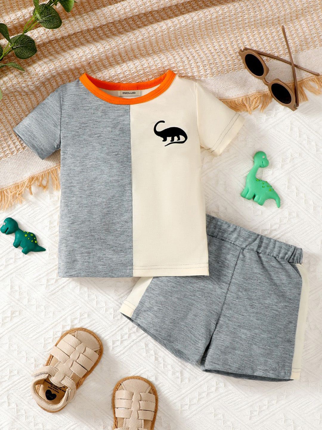 

INCLUD Boys Colourblocked T-shirt with Shorts, Grey