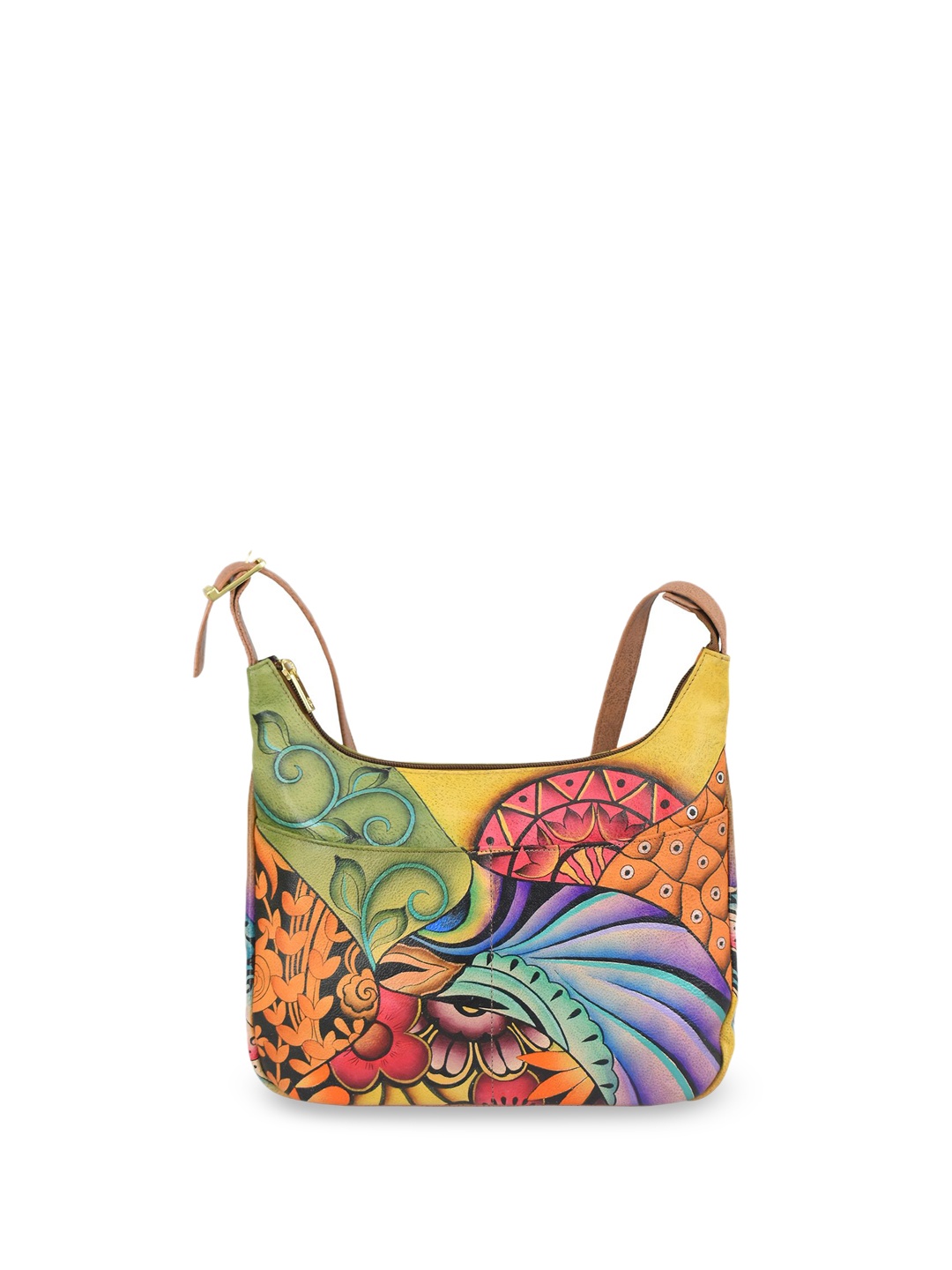 

Anuschka Women Graphic Printed Swagger Leather Sling Bag, Tan
