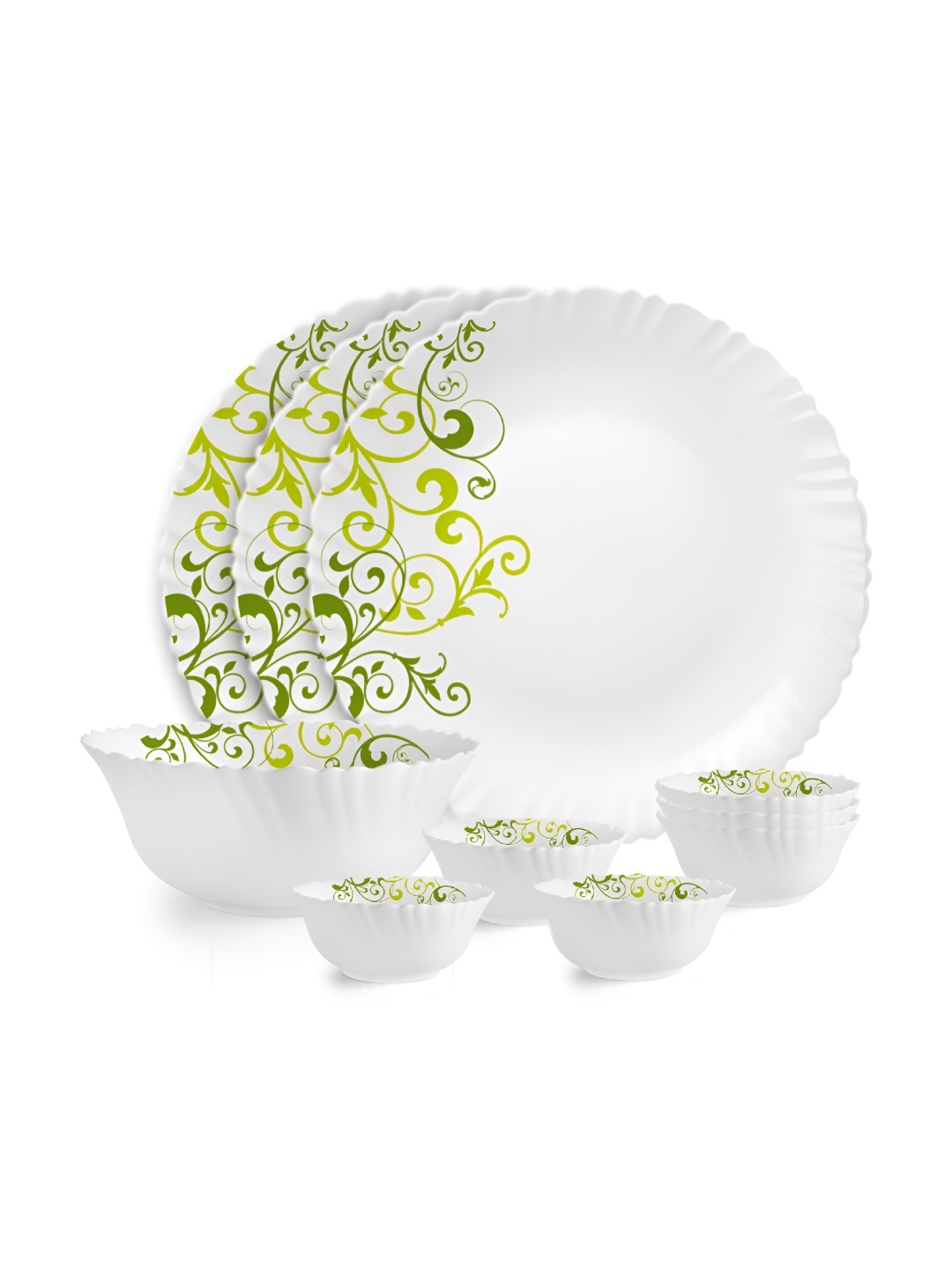 

Cello Dazzle White and Green 10 Pieces Opalware Microwave Safe Dinner Set