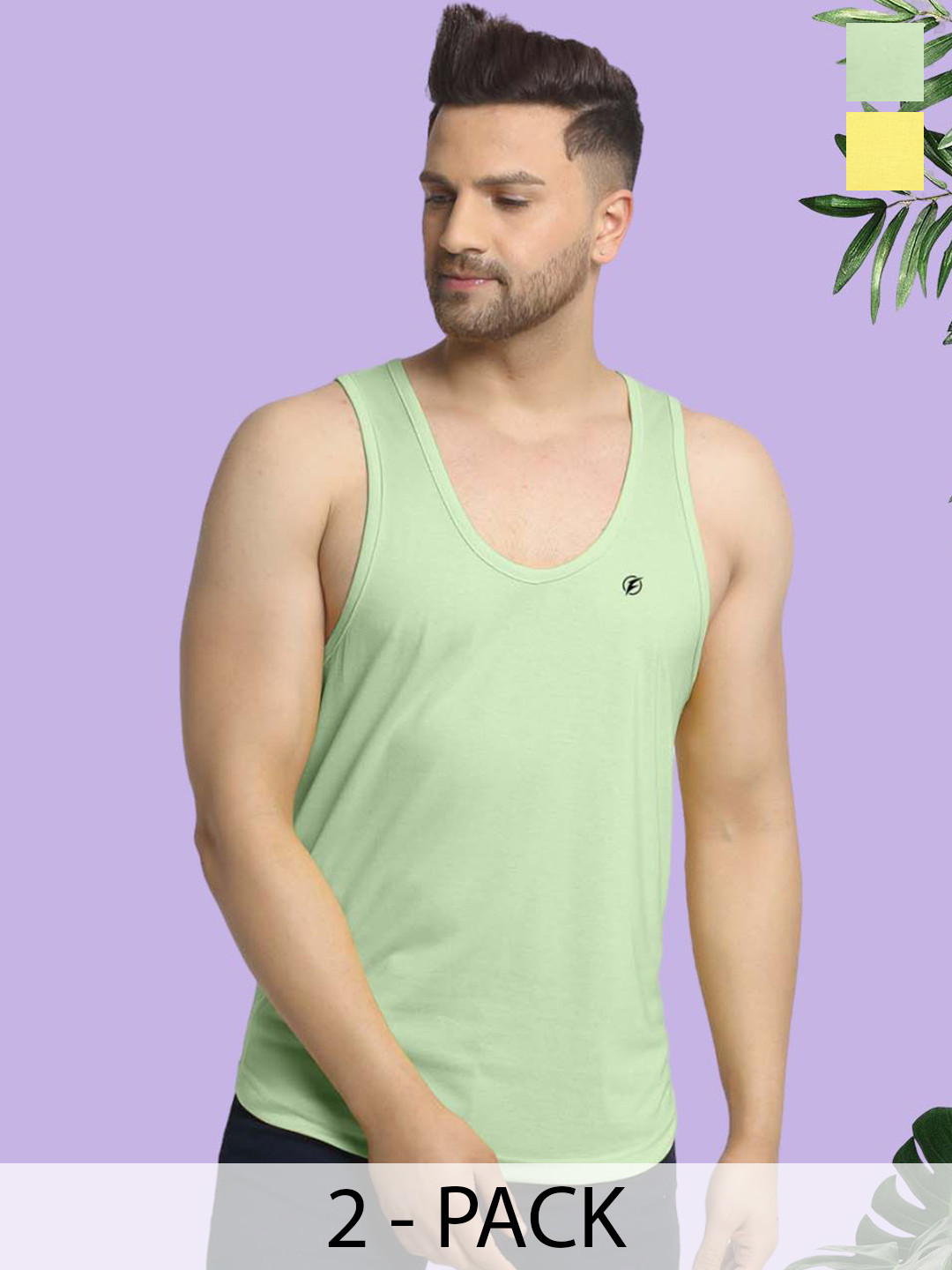 

Friskers Pack Of 2 Men Cotton Anti-Bacterial Innerwear Vest C-06-33, Yellow