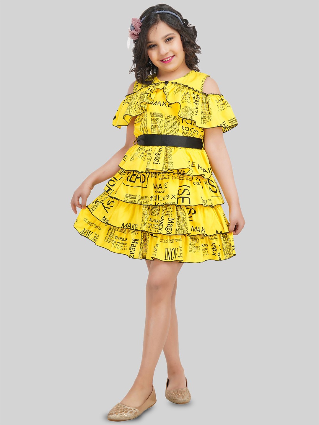 

BEING NAUGHTY Girls Geometric Print Crepe Fit & Flare Dress, Yellow