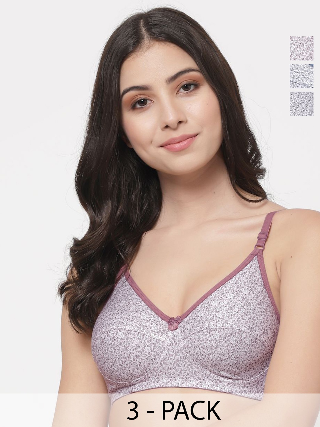 

Docare Pack Of 3 Printed Full Coverage Non Padded Everyday Bra, Maroon