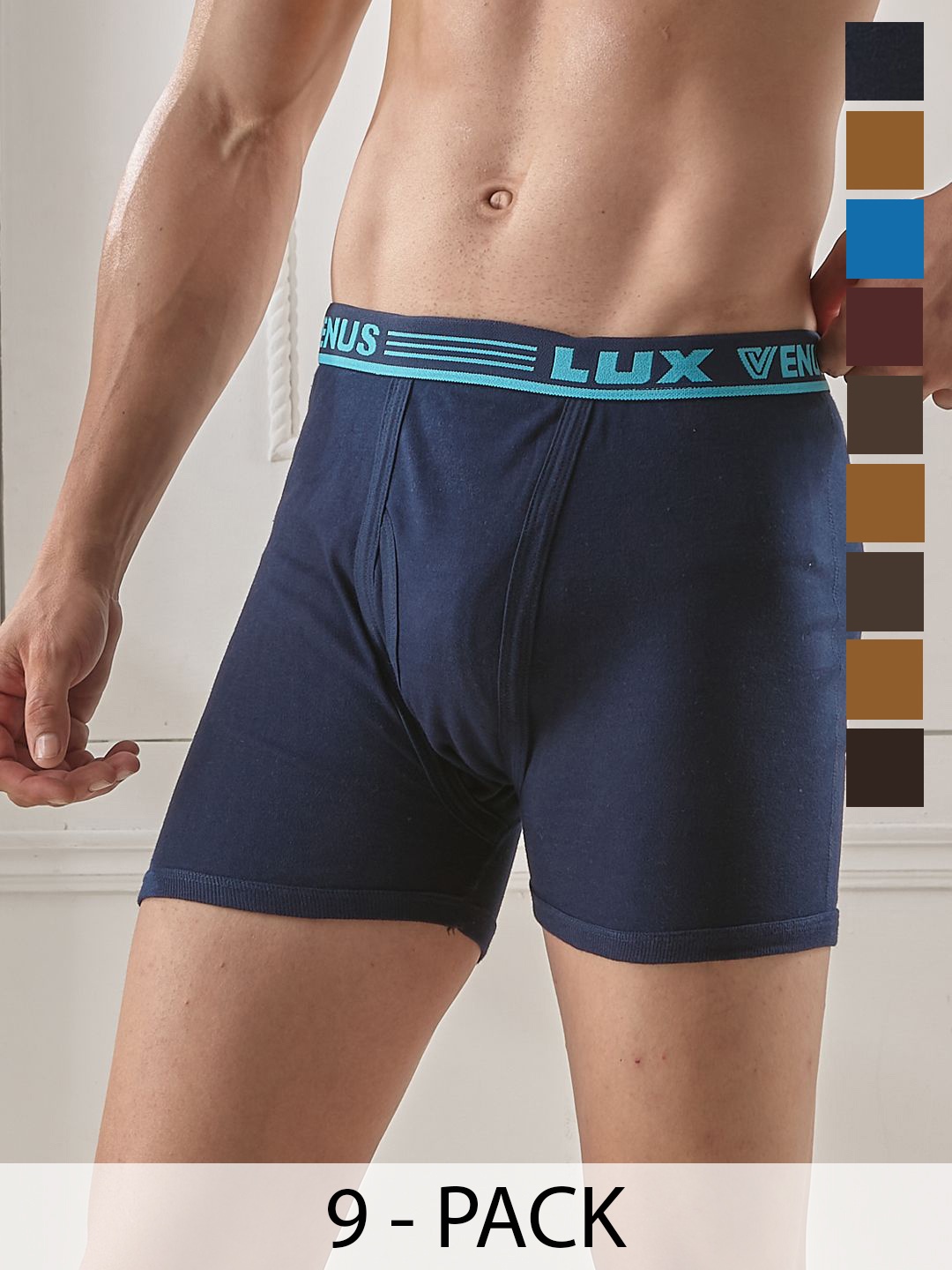 

LUX VENUS Pack of 9 Assorted Men Cotton Trunk NW1_VENUS_FCD_DRW_AST_105_9PC, Blue