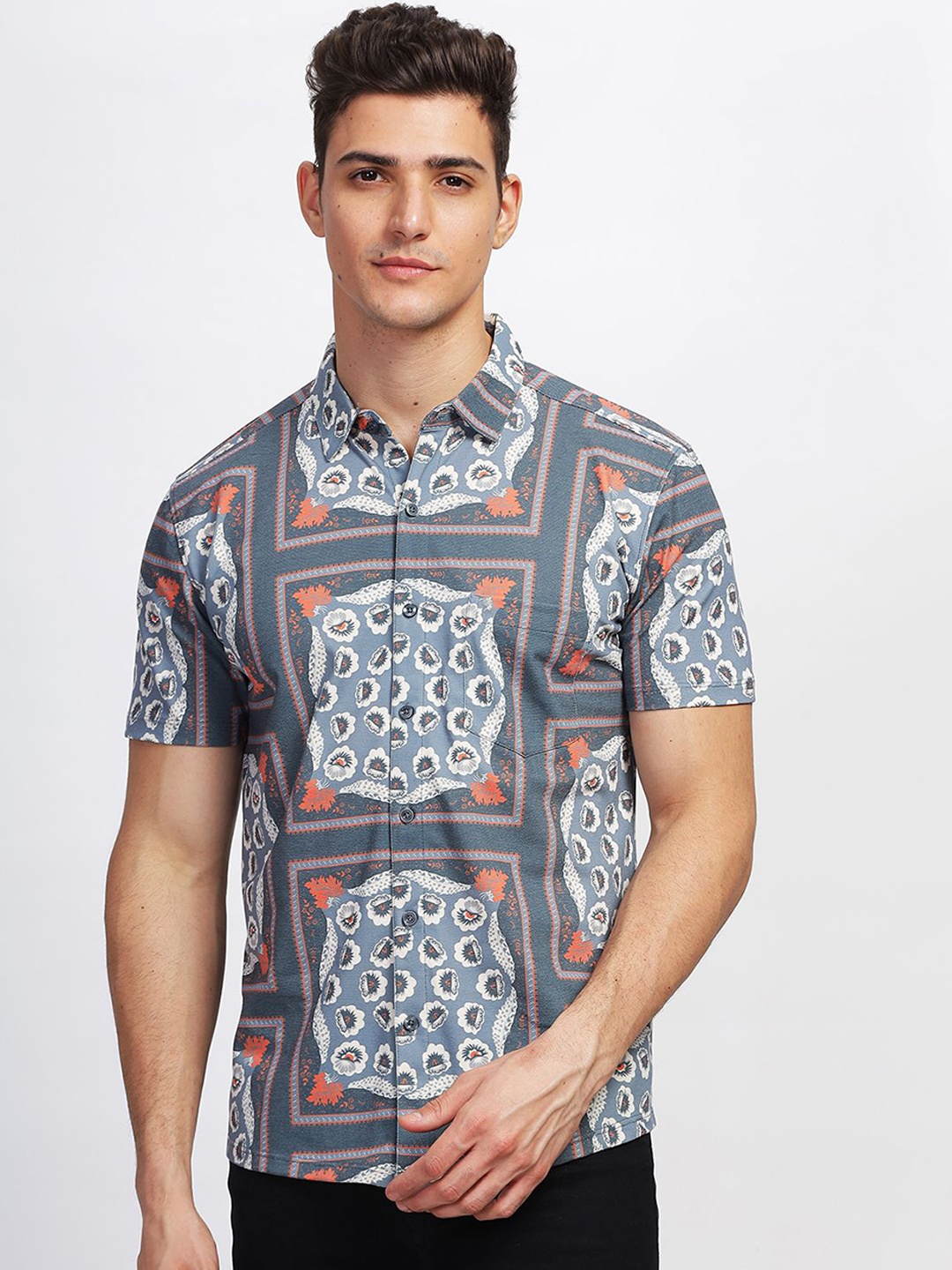 

BULLMER Geometric Printed Short Sleeves Shirt With Trouser, Grey