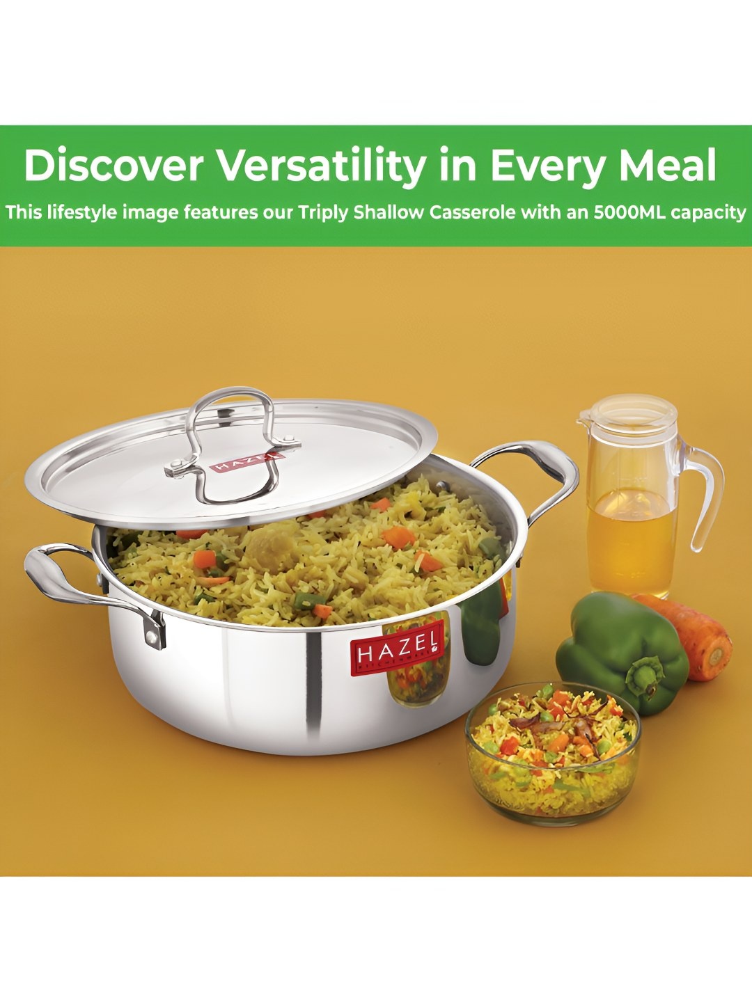 

HAZEL Stainless Steel Induction Base Cooking Pot With Handle & Lid, Silver