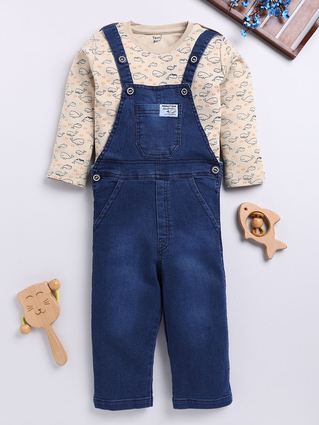 

Toonyport Kids Printed Cotton Dungarees With T-Shirt, Yellow