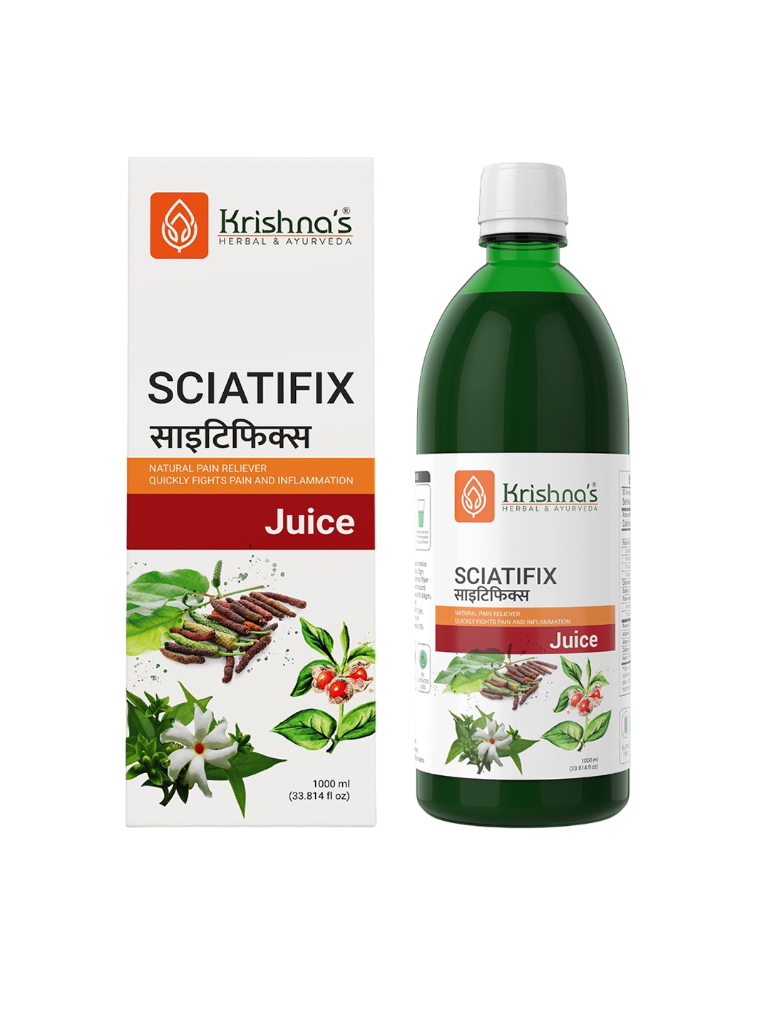 

Krishna's Herbal & Ayurveda Natural Pain Reliever Sciatifix Juice - 1 L, White