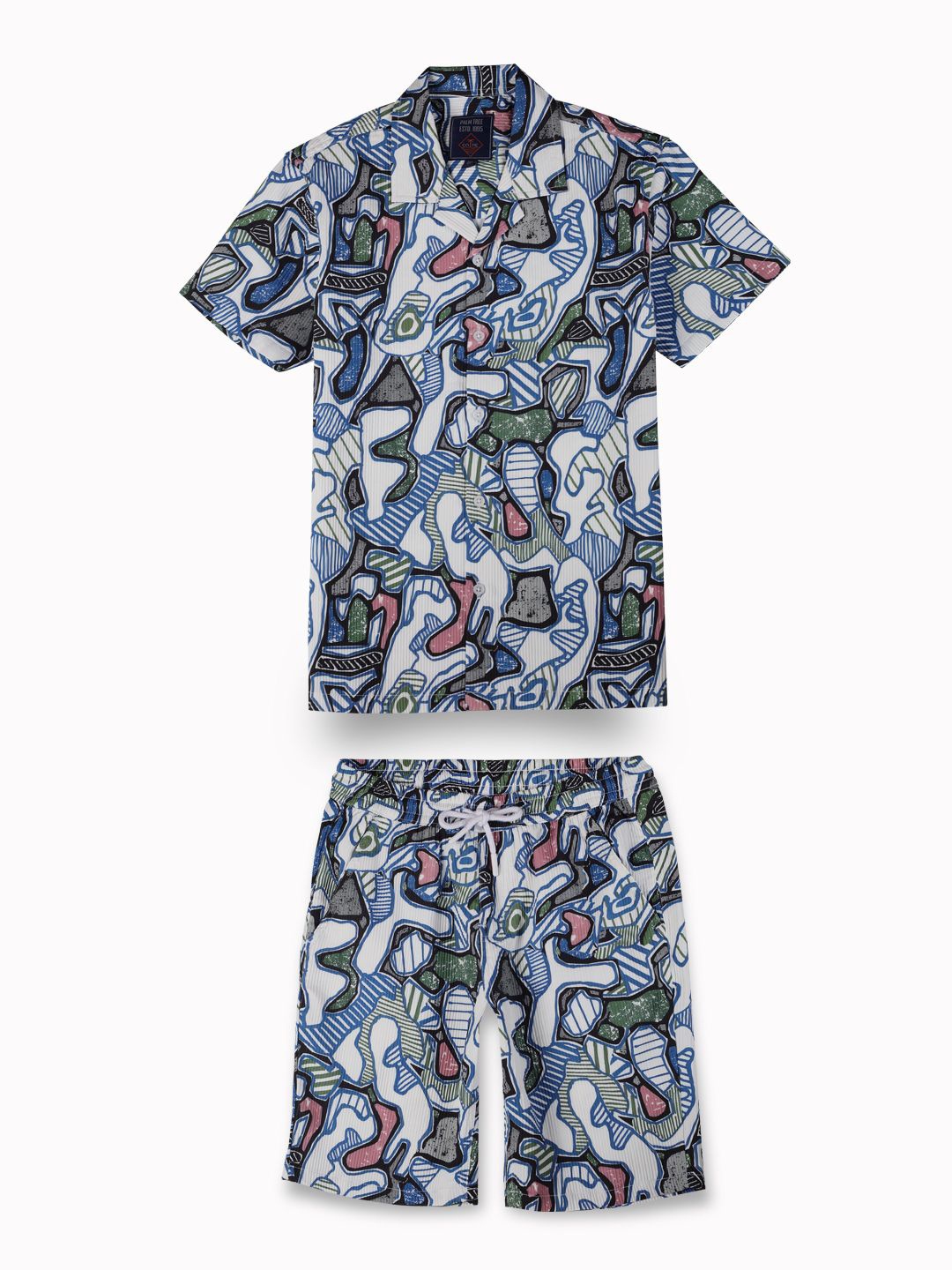 

Palm Tree Boys Printed Shirt Collar Short Sleeves Shirt With Shorts, White