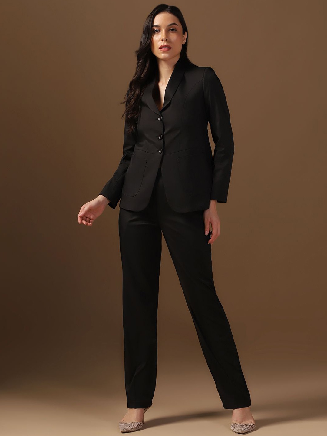 

TAHVO Women Single-Breasted Two- Piece Suit, Black