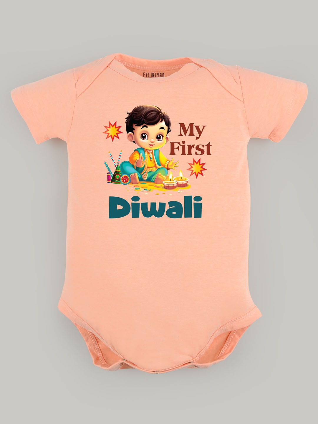 

FFLIRTYGO Kids Cotton Printed Bodysuit, Peach