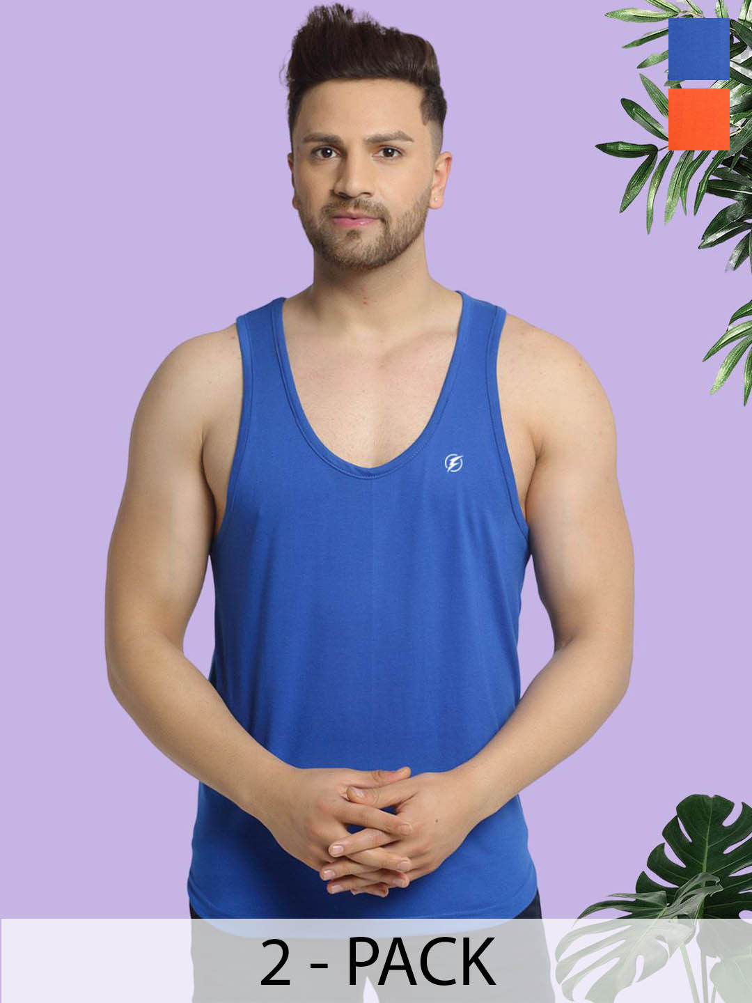 

Friskers Men Pack Of 2 Pure Cotton Anti-Bacterial Innerwear Vest, Blue