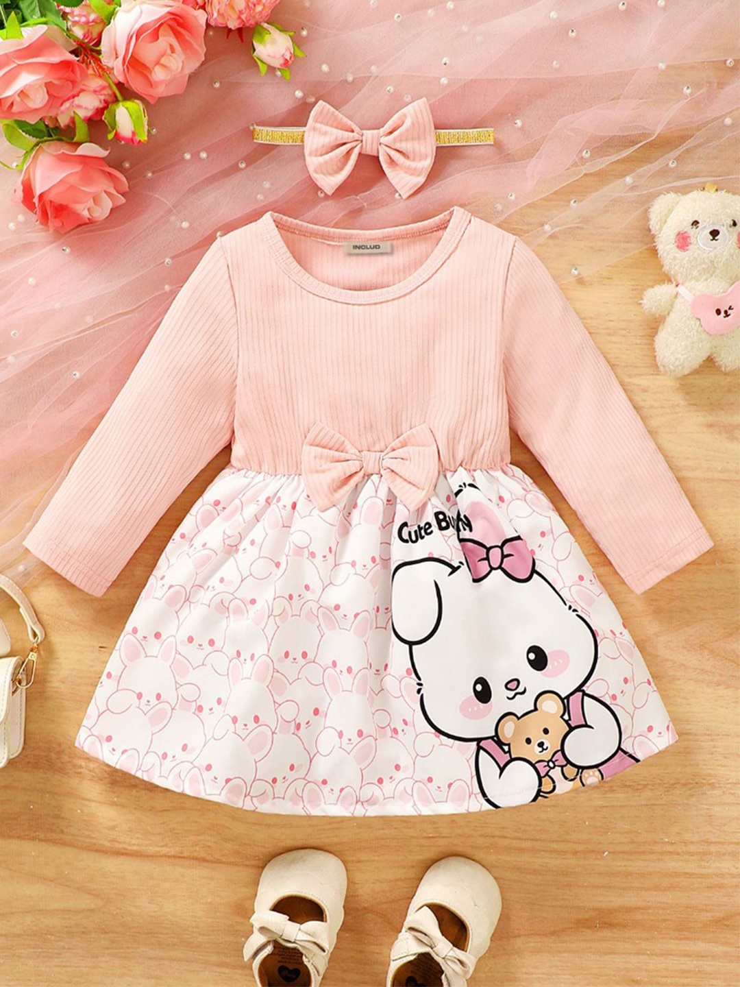 

INCLUD Girls Printed Fit & Flare Dress, Pink