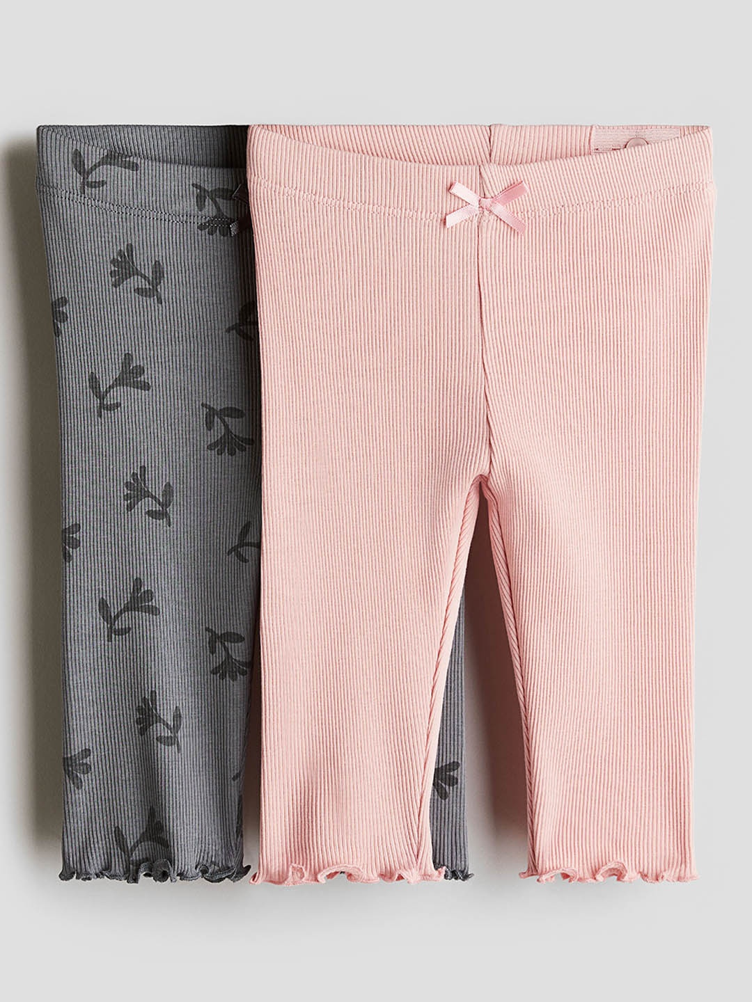 

H&M Kids Pack of 2 Ribbed Cotton Leggings, Pink