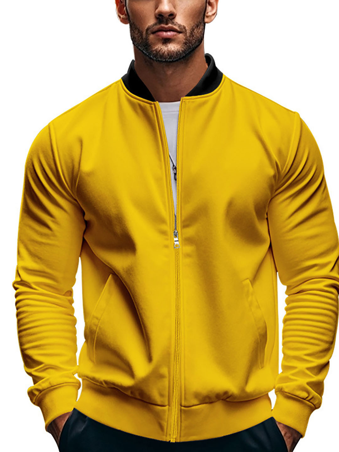 

StyleCast x Revolte Men Stand Collar Solid Casual Bomber Jacket, Mustard