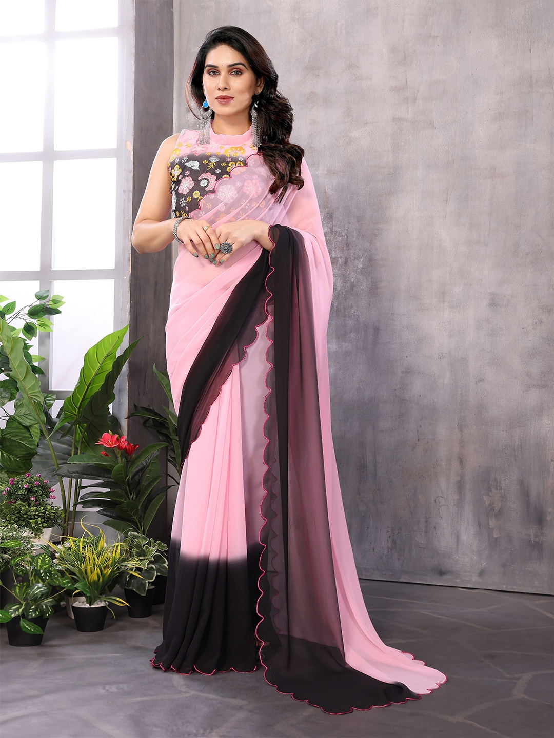 

PHORIA STYLE womens Pure Georgette Saree, Black