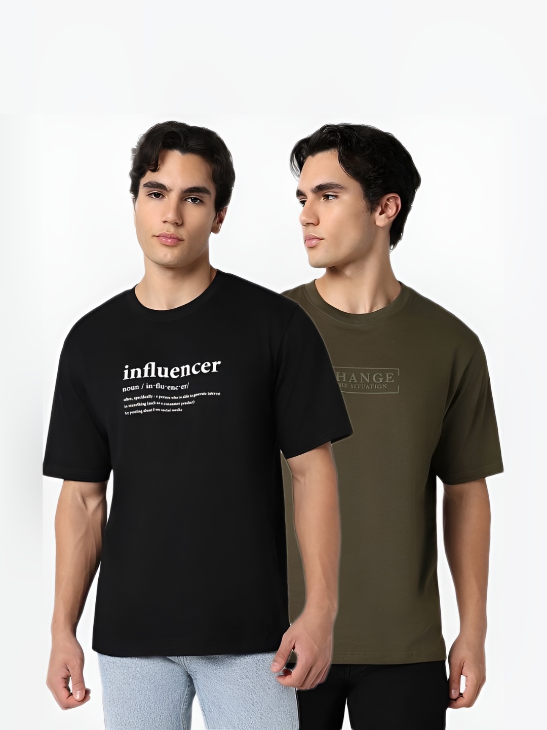 

R&B Men Pack Of 2 Typography Printed Round Neck Cotton T-shirts, Black