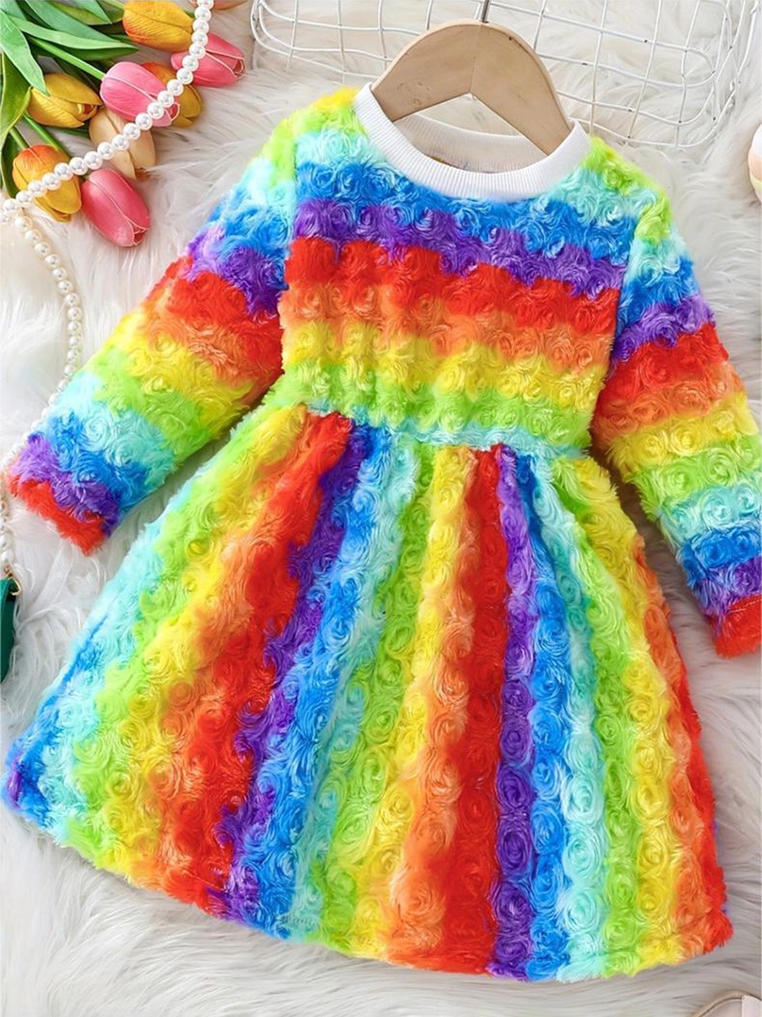 

Xsole Pure cotton children's rainbow Long sleeves princess dress for summer, Violet