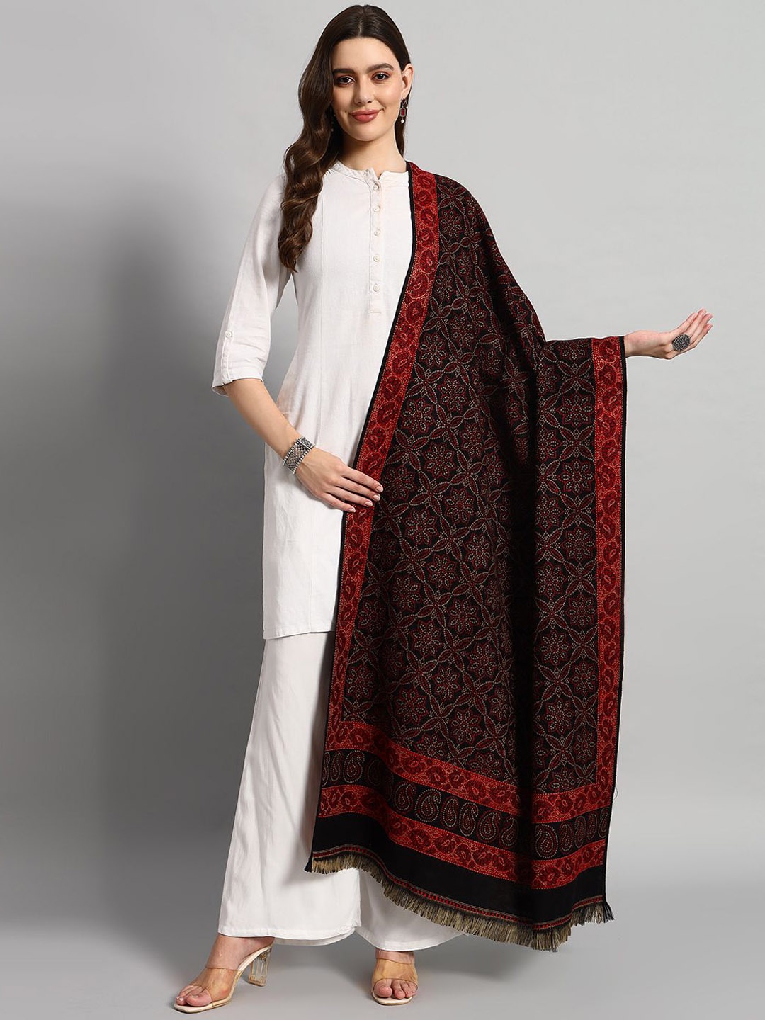 

HANDICRAFT PALACE Floral Woven Design Shawl, Black