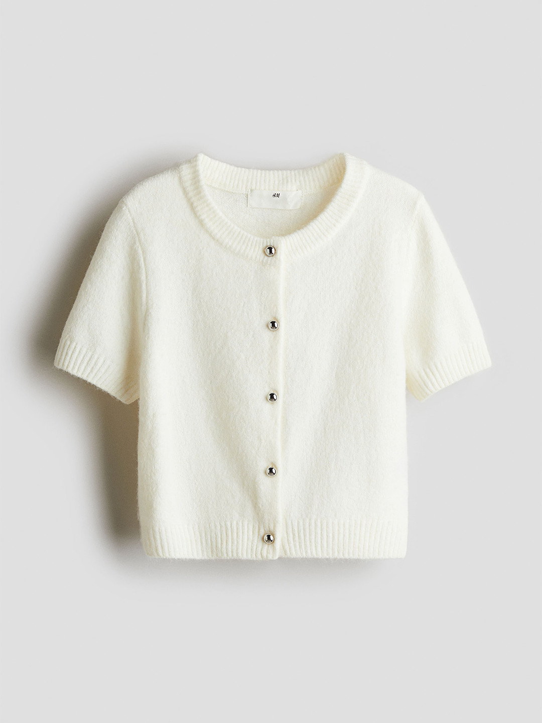 

H&M Girls Short Sleeve Round Neck Cardigan, White