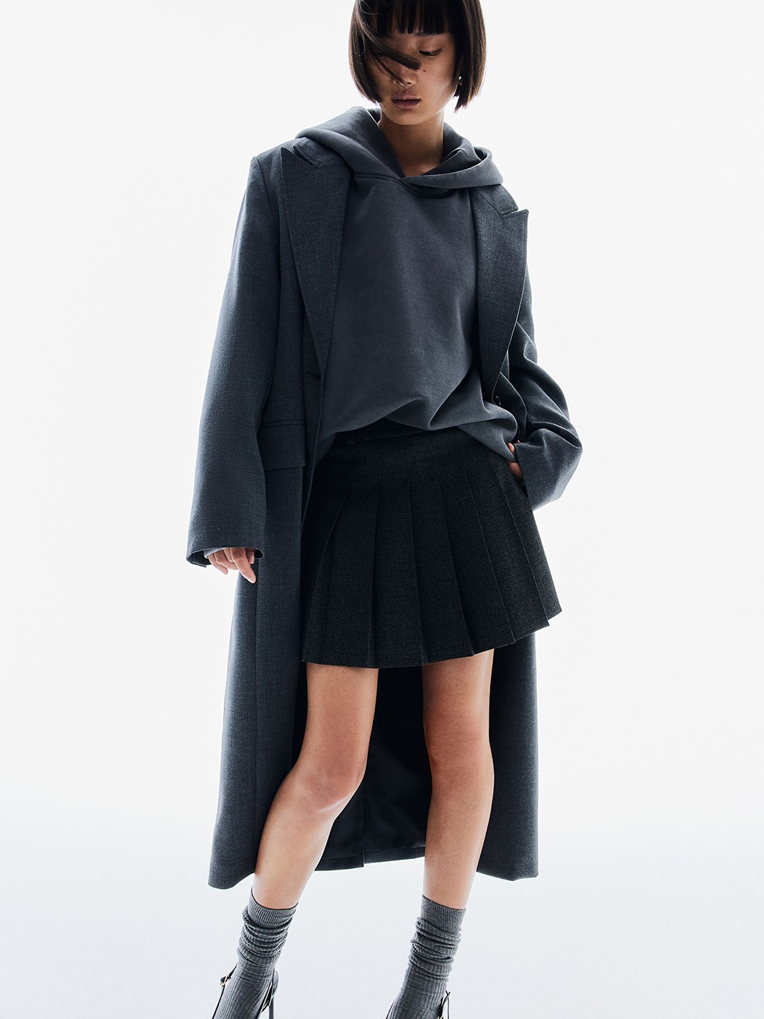 

H&M Women Single-Breasted Coat, Grey