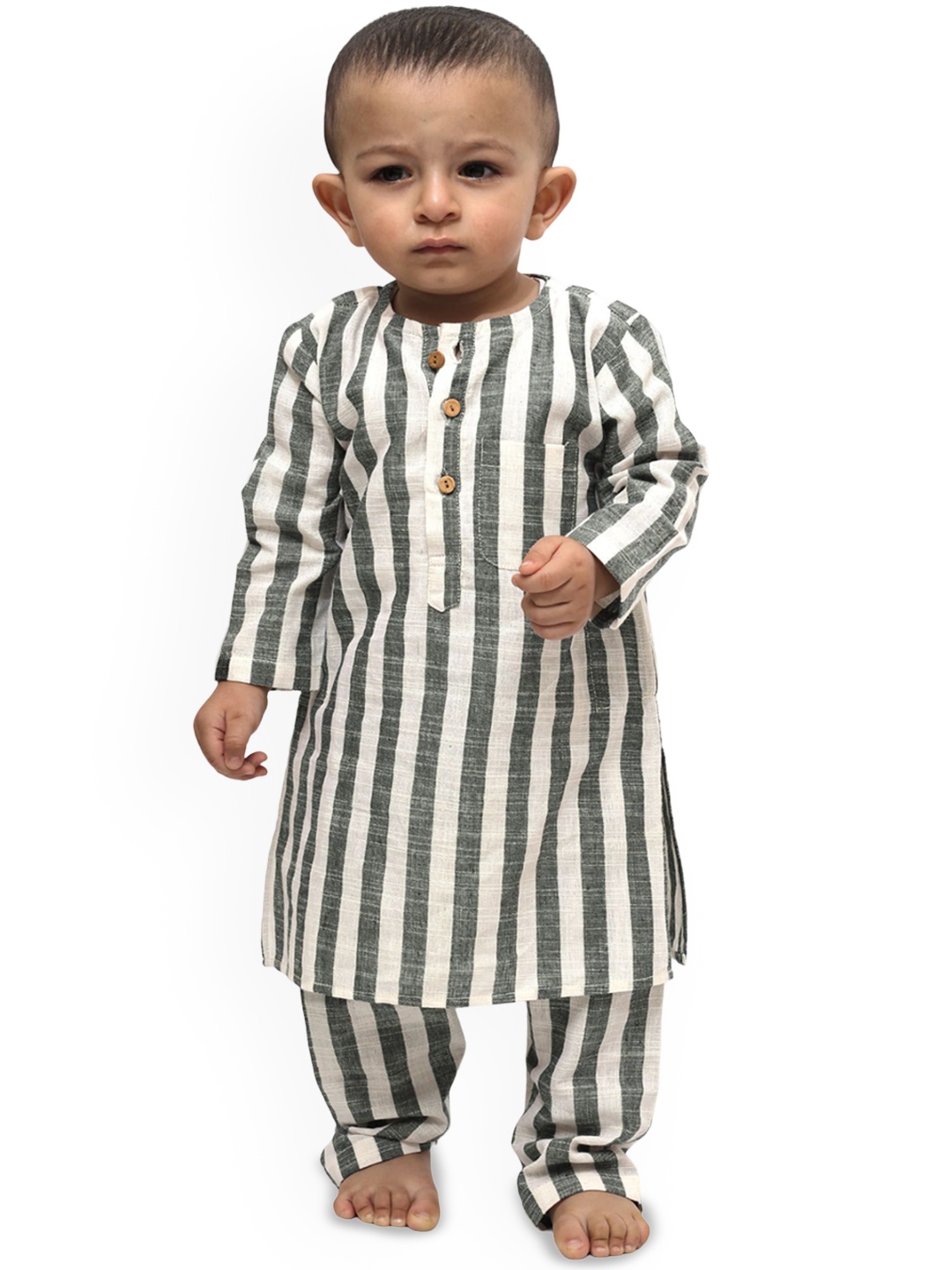 

TJORI Boys Striped Regular Pure Cotton Kurta with Trousers, Blue