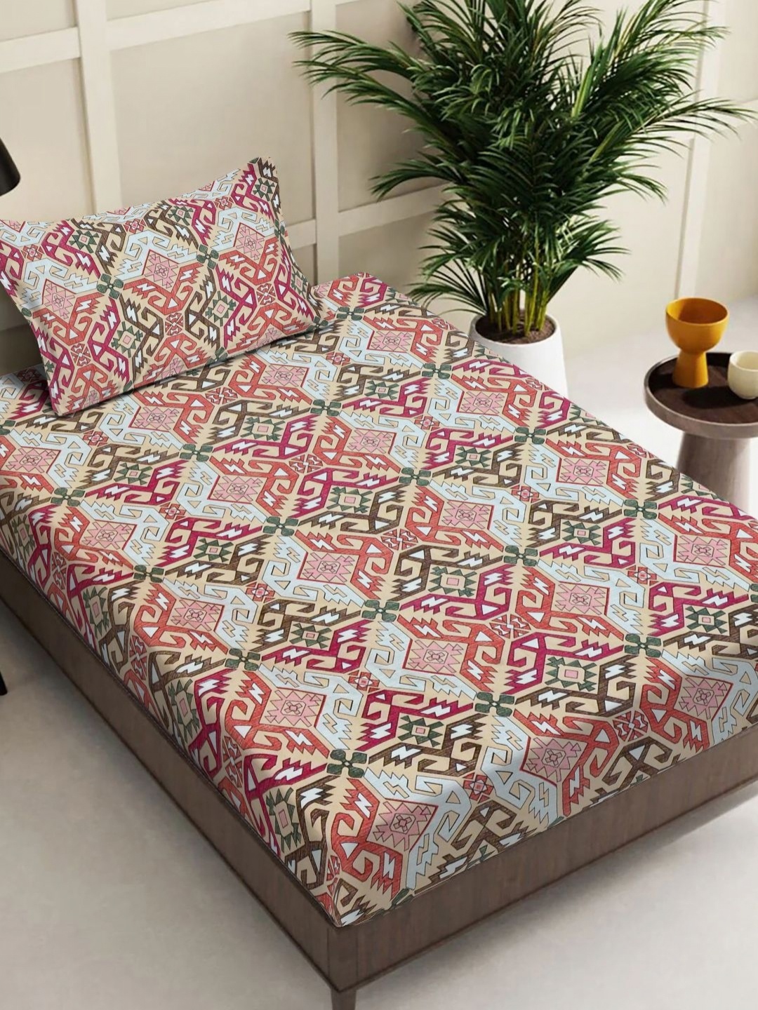 

FABINALIV Red & Blue 300 TC Single Bedsheet with 1 Pillow Covers 2.54 x 2.74Mts