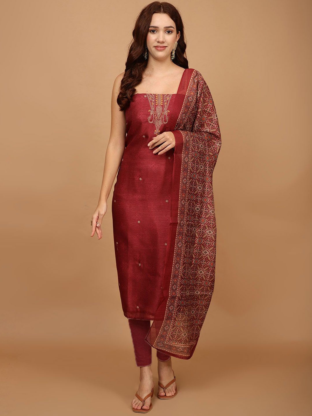 

Meena Bazaar Embroidered Unstitched Dress Material, Maroon
