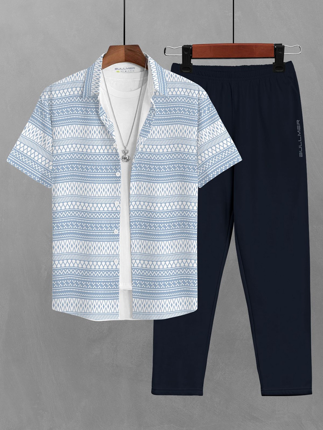 

BULLMER Ethnic Motifs Printed Shirt With Trousers, Blue